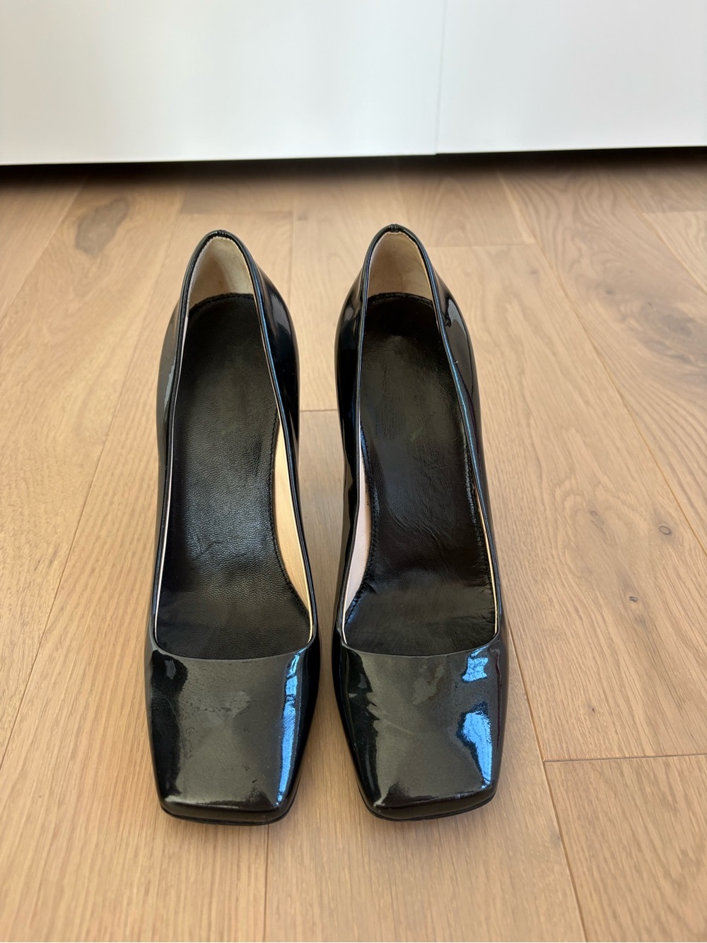 Prada Black Patent Square-Toe Pumps